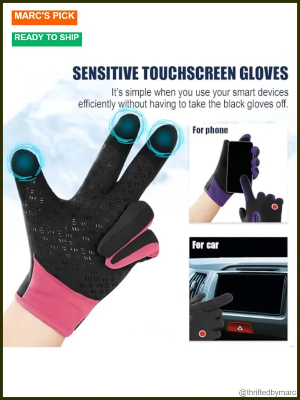3 Pair Winter Touchscreen Gloves Windproof Waterproof Thermal for Running Hiking